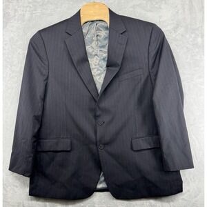 Vintage Andrew Fezza Navy Blue Pinstriped Blazer Jacket Men's 44R READ FLAWS